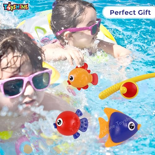 Image of Toyshine Magnetic Fishing Game Set Includes 3 Colorful Magnet Tipped Floating Fishes & Fishing rods with Magnetic Worms as Bait Fun Entertaining Bath Tub Toys for Kids Boys Girls 3 +