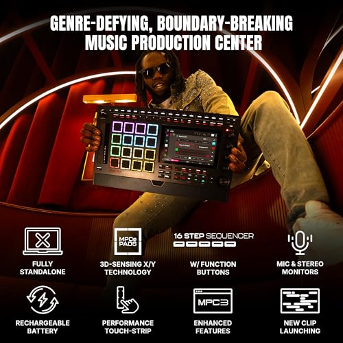 Image of Akai Professional MPC Live III Standalone Portable Music Production Center with MPCe Pads, Sequencer, Touchscreen, Mic, Stereo Monitors, Audio Interface, Wi-Fi, Bluetooth, Battery, Touchstrip
