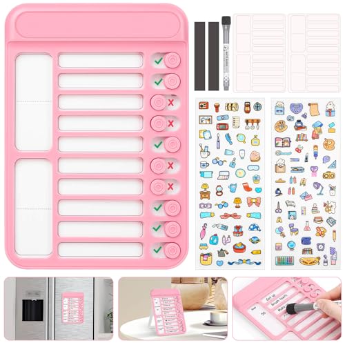 Image of Audab Dry Erase Chore Chart for Kids, Magnetic Checklist Board, My Chores Slider Chart to Do List Board, Routine Reward Chart Schedule Board Task Tracker for Home Refrigerator, Wall, Desk (Pink)