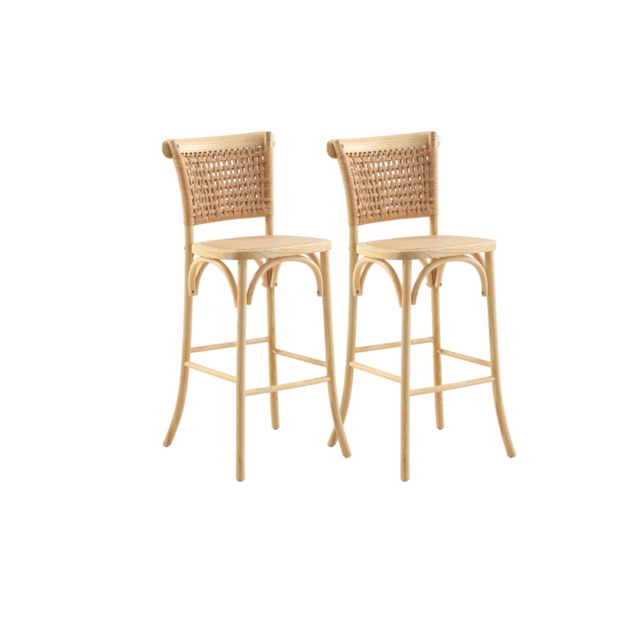 Tabouret en bois de chêne et tissu beige lot de 2 pour îlot central