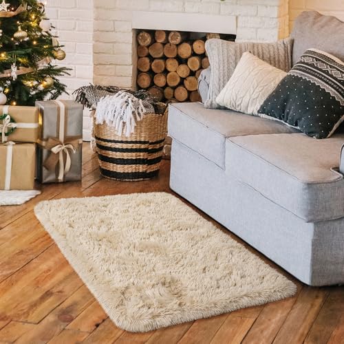 HOMORE Small Rugs for Bedroom 2x3 Feet Beige Rug for Bedroom Bedside Soft Fluffy Area Rugs for Desk Indoor Entrance Door Mat, Small Runner Rugs and Carpets for Dorm Nursery, Light Tan