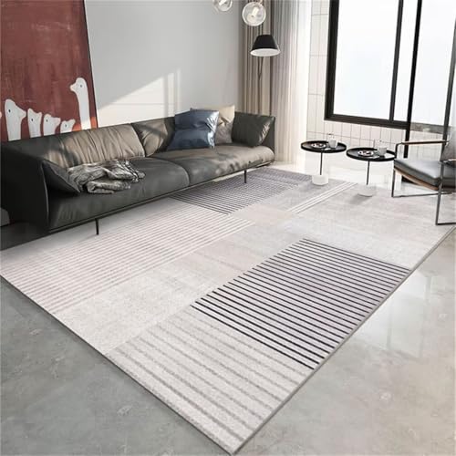 Tapis de sol salon gris 100x150cm moderne rayé lavable - 2
