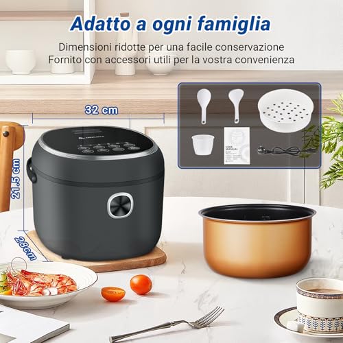 Mini cuoci riso 4 l AMZCHEF Cuociriso Elettrico 4L per 5 persone, 860W Rice Cooker, 8 tazze (non cotte), 7 funzioni di cottura, Cestello Vapore, Mantenimento in caldo, Funzione preimpostata di 12 ore - immagine 6