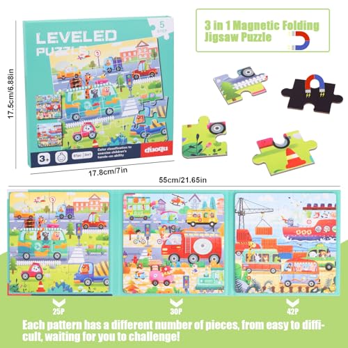 Dncvb 97 Pieces Magnetic Jigsaw Puzzles for Kids Travel Games, 3 in 1 Puzzle - Image 2
