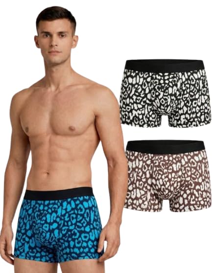 vibecorner Men's Animal Print Boxer Briefs Pack of 3 - Soft Stretch NYLONBlend Trunks-picture-49