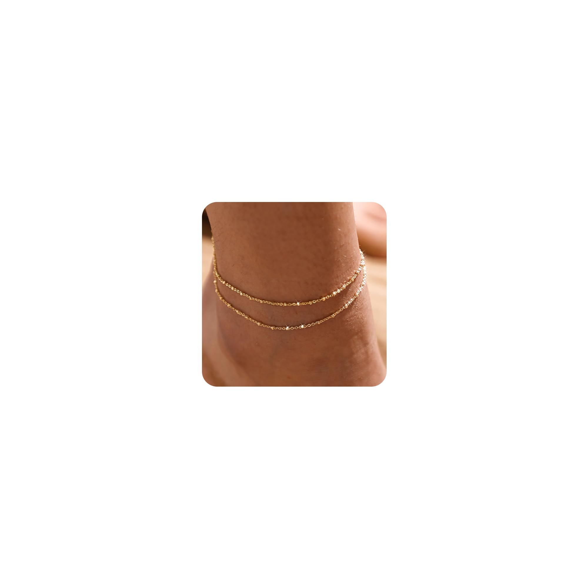 MIDEEOGold/Silver Ankle Bracelets for Women,14K Gold Anklets for Women Waterproof Cuban Link Heart Beads Herringbone Rhinestone Anklets Set Layered Anklet Bracelets for Women Gold Jewelry Gift