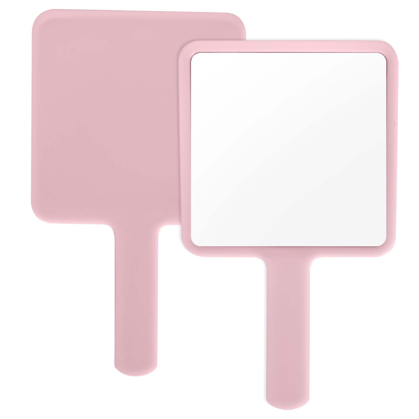 Naapesi Specchio a Mano,Specchio Trucco Portatile con Manico,Specchio Cosmetico Quadrato,Specchietto Dentista,Specchio Barbiere con Comoda Maniglia,Perfetto per Radersi o Applicare il Trucco (Rosa)