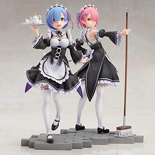 Xtxzq Action Man Figure Anime Figures Re:life A Different World From Zero Rem Ram Mop Tray Maid Action Girl Figurine Toys-B Height Approx17Cm. Best Gift For Kids Adults And Anime Fans #TOP1
