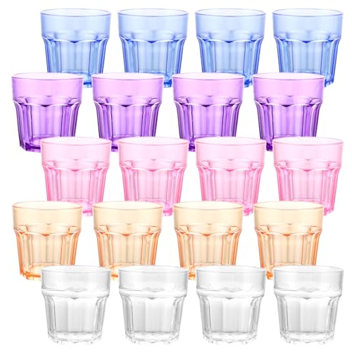 LOPYXBR Juego de 20 vasos de agua, 260 ml, copas de vino sin mango, reutilizables, de plástico, vasos de camping, para fiestas, bodas, barbacoas (5 colores)