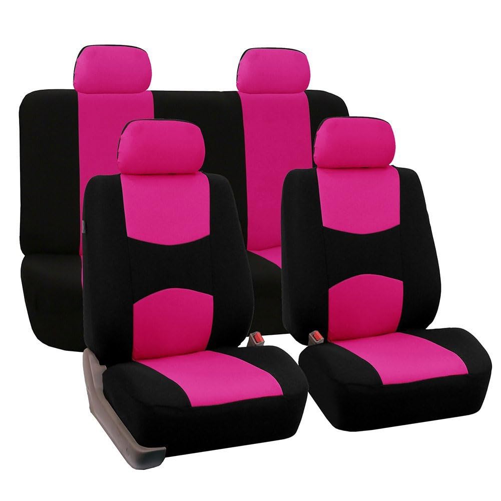 ZZZZS Voiture Ensembles De Housses Siège pour Mustang VI Coupe 2015 2016 2017, 9pcs Housse de Siege Tissu Protection Couverture Siège Nonslip Accessoire,H/Rose Red