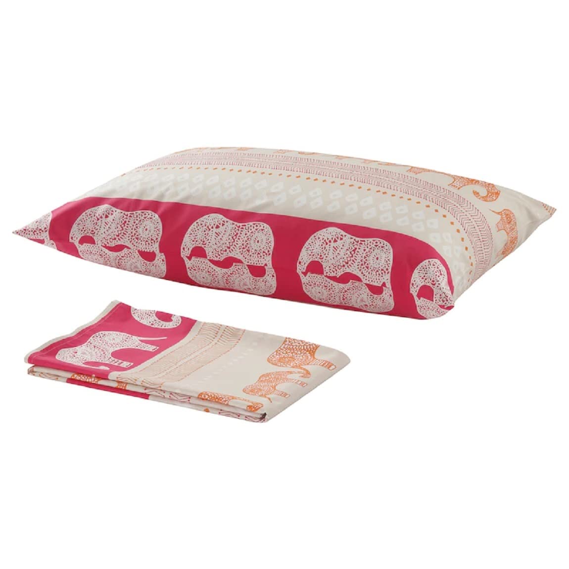IKEA Little Loved Corner BARDVAL Flat Sheet and Pillowcase, Elephant Grey/Pink, 150x250cm-image-7