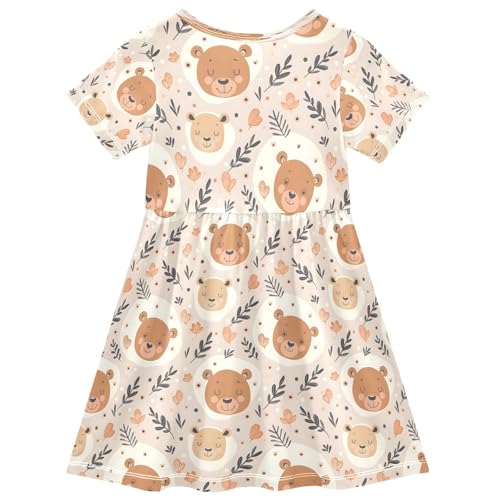 Summer Girl Dresses Cute Bear Head Drawing Toddler Short Sleeve A-line Dress Casual Sundress2