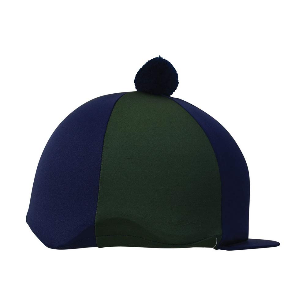 Hy Two Tone Lycra Silks with Bobble - Navy/Green - Horse Riding Hat Covers