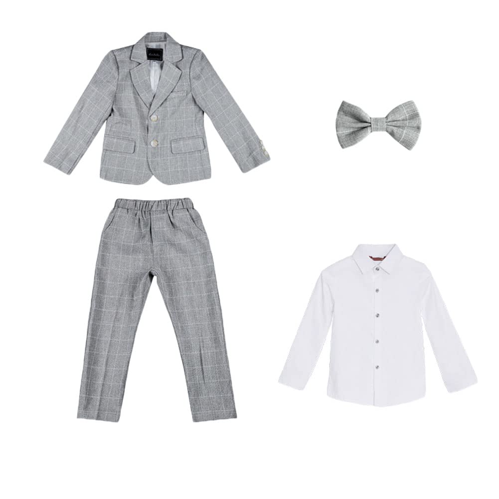 3/4-Teiliges Jungen Karierten Anzug Set, Jungen Festival Smoking Blazer & Hosen Outfit/Weste & Hosen Outfit, Formelle Kleidung Set