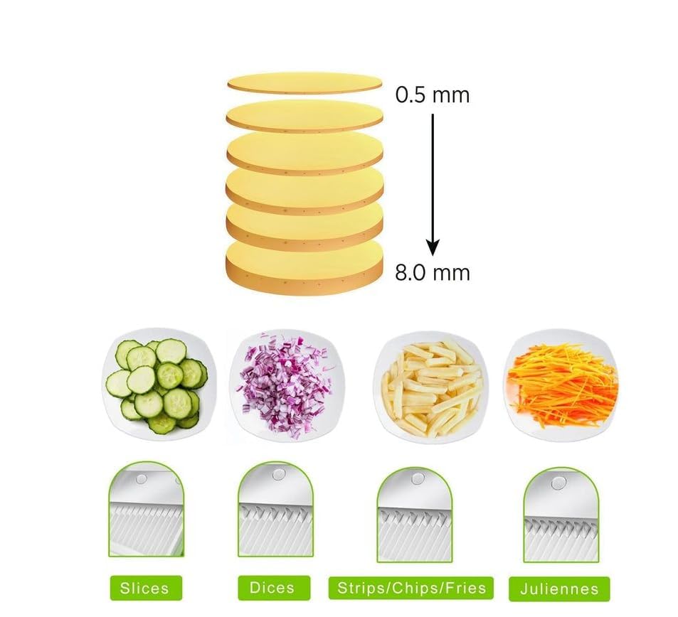 Image of HomeCloud Chopper Manual | Vegetable Cutter | Attractive Design Multi-Purpose, Easy to use, Sharp Blades with Drain Basket for Vegetable Salad & Fruits -1pc, Size-11x22x15cm (Light Green)