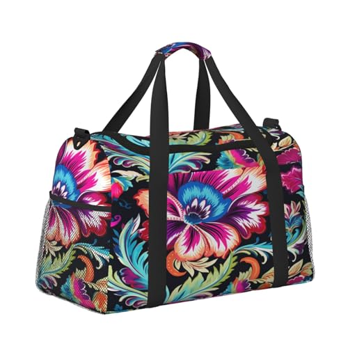 Travel Duffel Bag For Men Women, Floral Paisely Ethnic Carry On Sport Gym Bag With Shoulder Strap Lightweight Waterproof Weekender Bag Overnight Bag3
