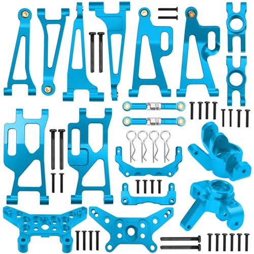 Vgoohobby Metal Suspension Swing Arm & Shock Tower Mount & Steering Hub & Metal Steering Rod & Body Mount Compatible with Hyper Go H14bm MJX 14210 14209 1/14 RC Car (Blue)