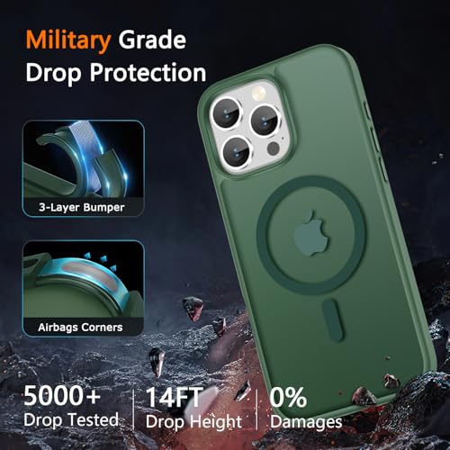 Image of LATVIN for iPhone 16 Pro Max Case, Magnetic Phone Cover, Compatible with MagSafe, Military Grade Protection, Translucent Matte Frosted Back, Dark Green