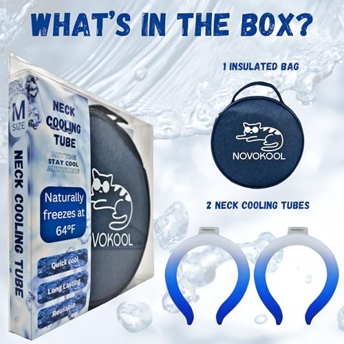 2 Pack Neck Cooling Tube with Insulated Bag - Reusable Ice Ring Neck Cooler Indoor Outdoor - Wearable Cooling Ring - Relief for Summer and Hot Flashes - Ice Ring Freezes Under 64℉(2 Blue Gradient)