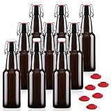 YEBODA 12 oz Amber Glass Beer Bottles for Home Brewing with Flip Caps, Case of 9