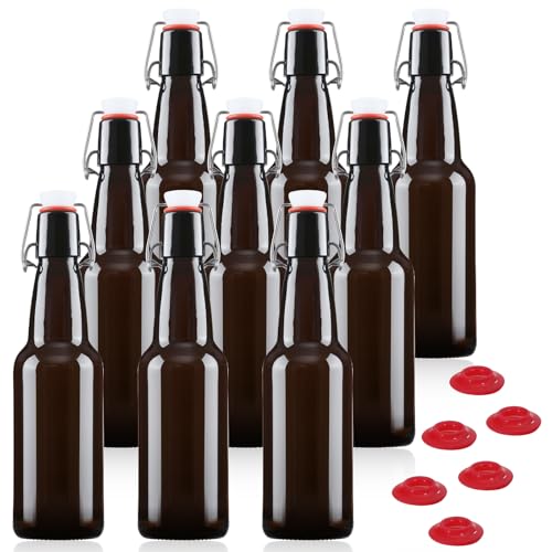 YEBODA 12 oz Amber Glass Beer Bottles for Home Brewing with Flip Caps, Case of 9