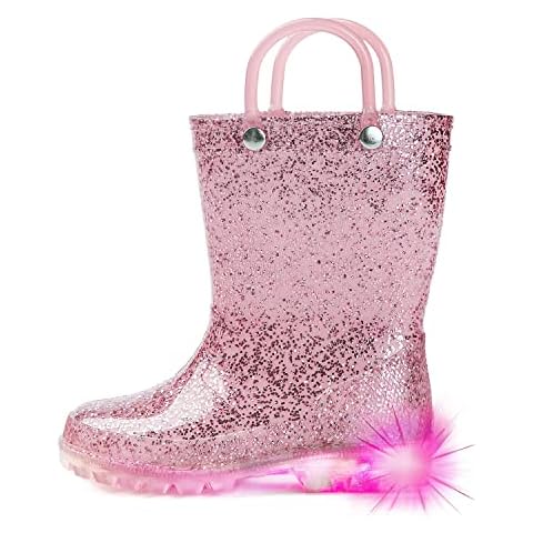 DKSUKO Toddler Light Up Rain Boots Waterprof Rubber Boots with Easy-on Handles (12 Little Kid, Pink) Cover