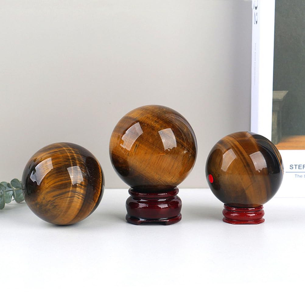 Sfere di Cristallo, Sfera di Cristallo Naturale Occhio Tigre con Supporto, Decorazione for casa e Ufficio, Sfera energetica for Meditazione bilanciamento Reiki, 4 cm(7cm)