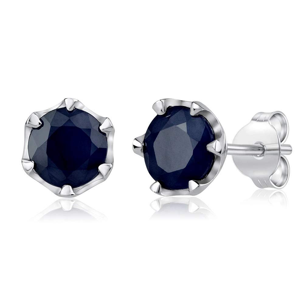 SILVEGO Damen Ohrringe aus 925 Sterling Silber mit echtem Saphir 6 mm Ohrstecker