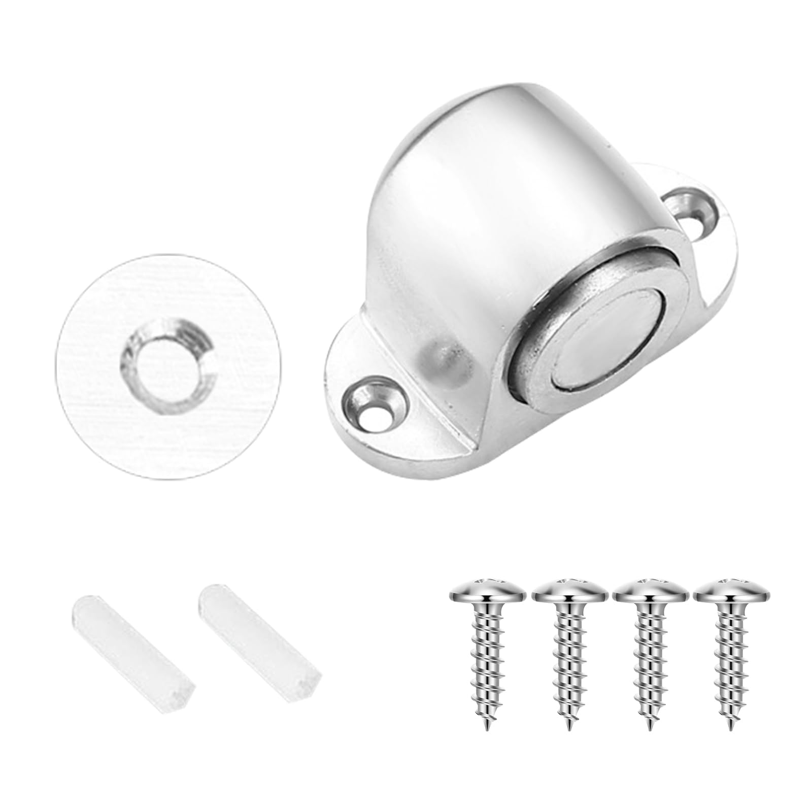 PLUSHCEWT Fermaporta, Fermaporta Magnetico, Staffa per Porta in Metallo Argentata Montata a Parete, Fermaporta Magnetico in Metallo Cromato Montato a Pavimento, Fermaporta Magnetica con Viti