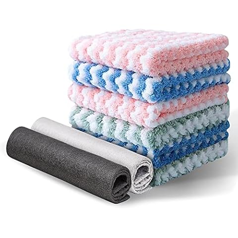 Huoberr Mikrofasertücher,Mikrofaser Reinigungstücher,6 Stück Ultra Saugfähig Putzlappen und 2 Stück Magisches Reinigungstuch Cover