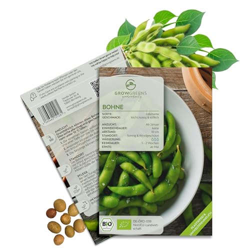 BIO Bohnen Samen (Edamame 12 Korn) - Bohne Saatgut aus biologischem Anbau ideal für die Anzucht im Garten Balkon oder Terrasse