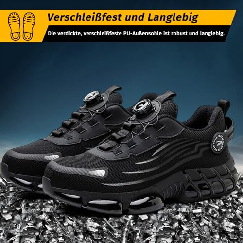 FOGOIN Sicherheitsschuhe Herren S3 Explorer 3.0 Sportliche Arbeitsschuhe Leicht Trends Drehknopf Anti-Smash und Anti-Punktur Arbeit Versicherung Schuhe Unisex