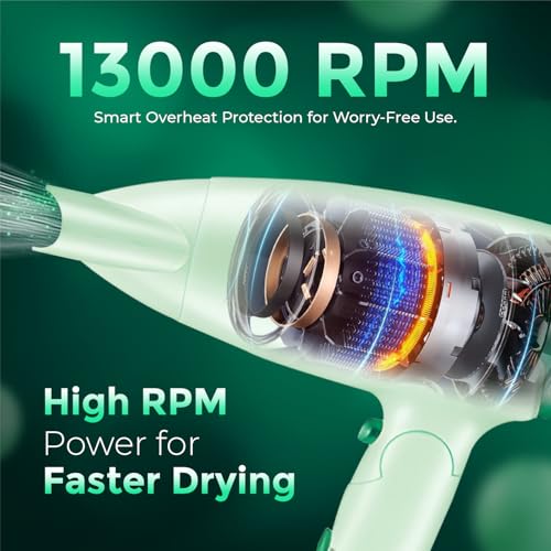 Image of VGR V-428 Foldable Hair Dryer for Men & Women | 1200 /1600W DC Motor | Cool Shot Button & 2 Speed Settings | Detachable Rear Cover | Overheat Protection | Hanging Loop (Green)