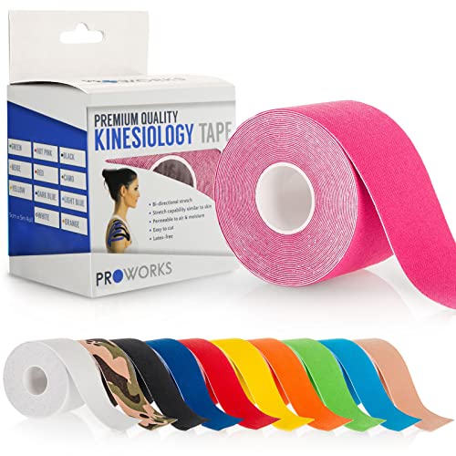 Proworks Cinta kinesiologica | Rollo de 5m de Cinta Elástica de Soporte Muscular para Ejercicio, Deporte y Recuperación de Lesiones - Rosa Caliente