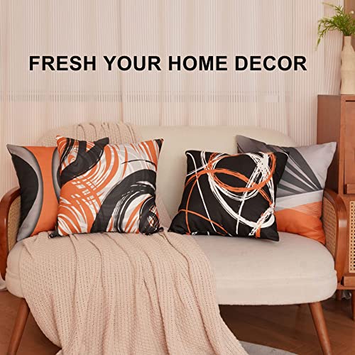 Ezving Set Of 4 Throw Pillow Covers Modern Abstract Orange Stripes Gray Black White Acrylic Bold Grey Decorative Pillow Cases Home Decor Square 20X20 Inches Pillowcases #TOP6