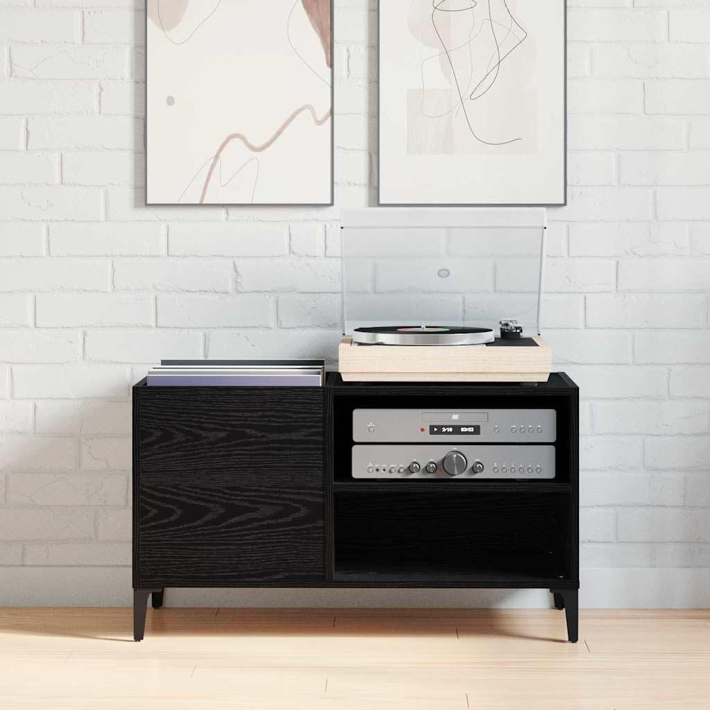 Hothingwell Meble winylowe Czarny dąb 84,5 x 38 x 48 cm, regał do przechowywania z drewna konstrukcyjnego do salonu, nowoczesny prostokątny design z miejscem do przechowywania płyt