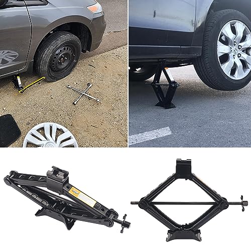 Image of 3 Set 2 Ton Scissor Jack for Car, with Hand Crank Portable Repair Tool Rust-Resistant for auto, SUV, Trailer, Station Wagon, by GENHAKON.