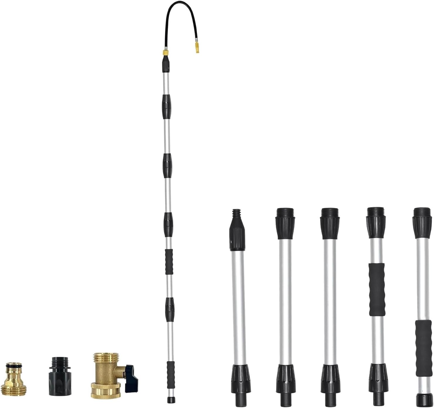 Buyplus Gutter Cleaner Tools from The Ground, Rain Gutter Cleaner Hose Attachment with Extension Poles Up to 8FT, Bendable Gutters Wand | 5 Spray Patterns, Perfect for Garden Hose