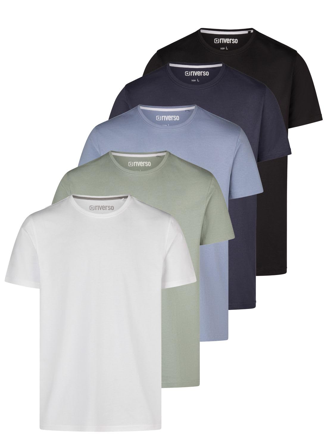riverso Tshirt Herren Regular Fit RIVDean 5er Set Pack Rundhals Kurzarm | Sommer Tee Shirt Basic Schwarz Weiß Beige Grün Grau Blau S M L XL XXL 3XL 4XL 5XL
