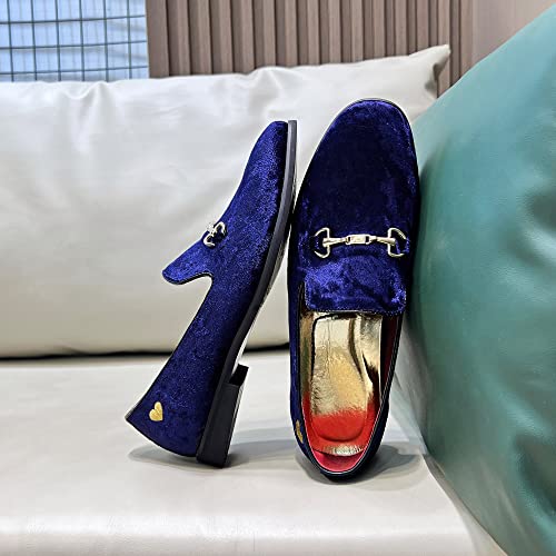 Image of FLQL Men's Luxury Velvet Penny Loafers Shoes Embroidery Suede Dress Loafers Daily Boats Shoes for Party Wedding Prom Size 7-13