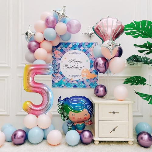 Image of 40 Inch Rainbow Gradient 5 Balloon for 5th Birthday Decorations