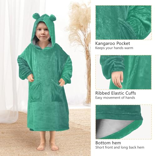 Green Gradient Ombre Wearable Blankets for Kids Girls Warm Cozy Sweater Toddler Boys Oversized Hoodie Sweatshirt S3
