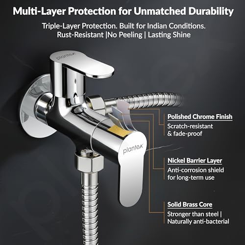 Image of Plantex Pure Brass Angle Valve 2 in 1 /Two Way Angle Cock Tap with Wall Flange & Teflon Tape /Angle Valve for Bathroom with 7 Year Manufacturer's Warranty- (Alpha, Chrome)