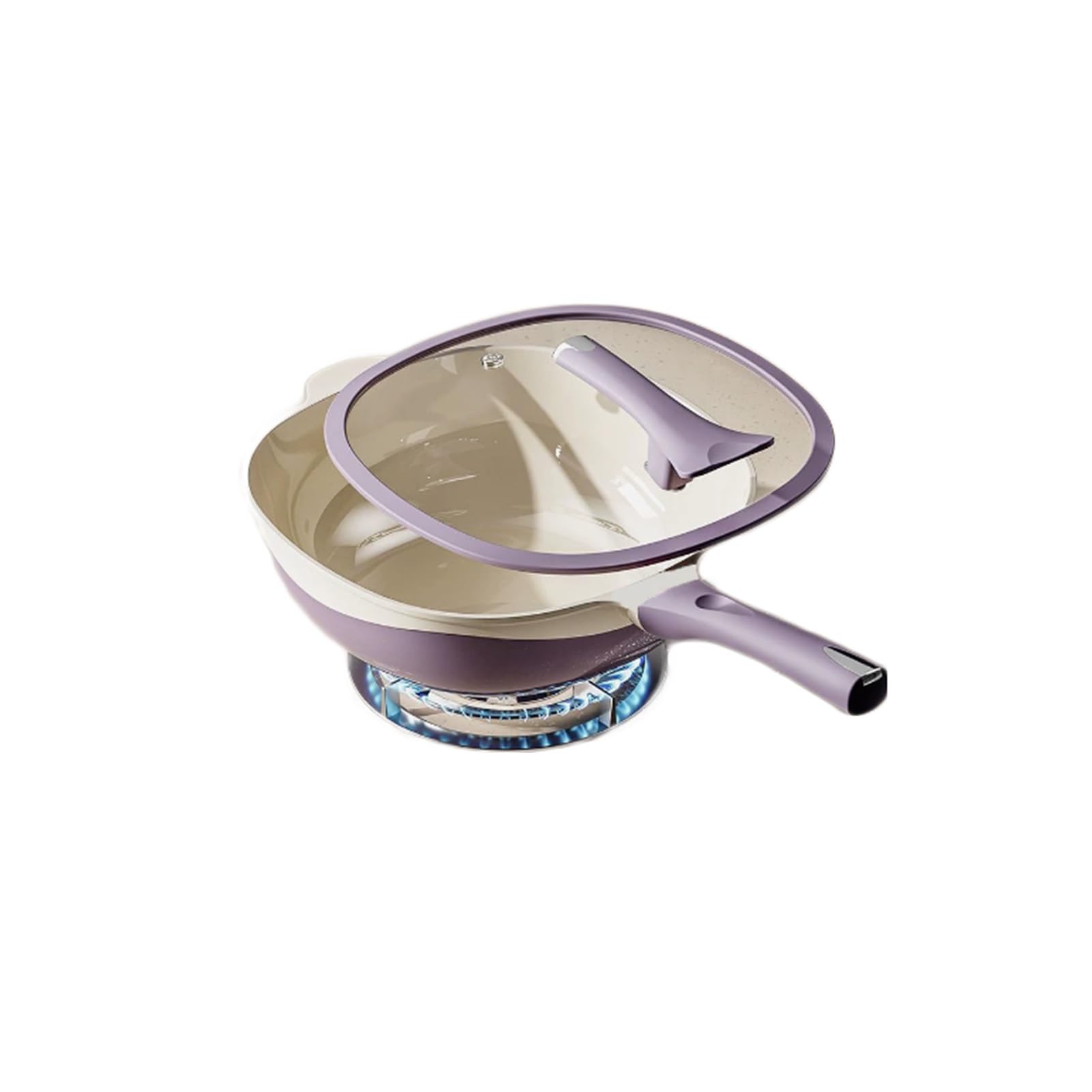 Genérico Wok, De Fondo Plano Cerámica Y Titanio Con Tapa, Superficie Antiadherente Natural Compatible Varias Estufas(32cm)