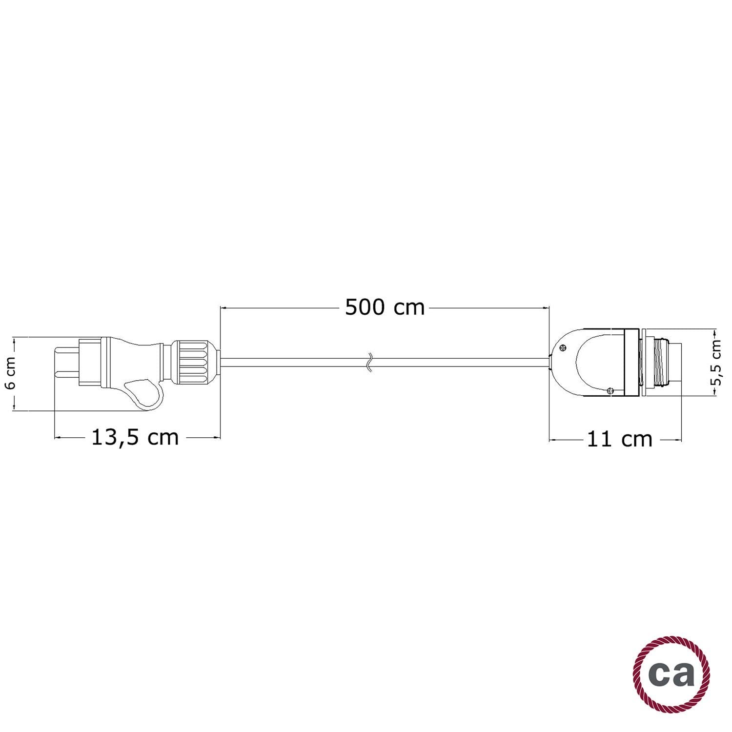 creative cables - Snake Eiva, Lampada Portatile per Esterni, 5 m Cavo Tessile, portalampada IP65 Waterproof e Spina - Senza Lampadina, Nero