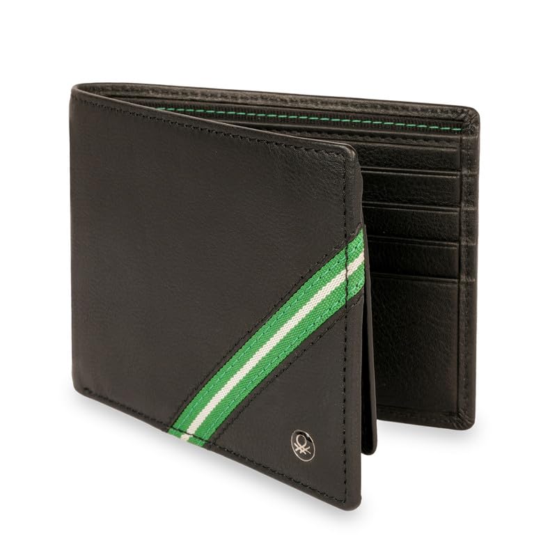 Image of UNITED COLORS OF BENETTON Men RFID Protected Bonaire Passcase Wallet - Black, No. of Card Slot: 12 | Tape Inlayed Passcase Wallet with Side Closure | Leather