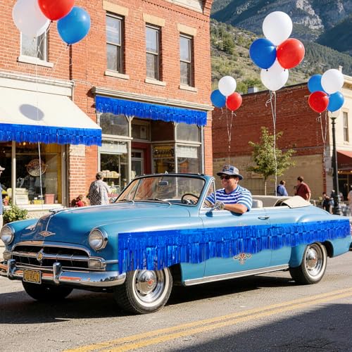 Image of LOLStar Sapphire Blue Foil Fringe Tinsel Garland, Streamers Banner, 6 Pack | 60Ft Tinsel Streamers, Shiny Sapphire Blue Tinsel Fringe Banners for Graduation, 4th of July, Parade Float Party Decor