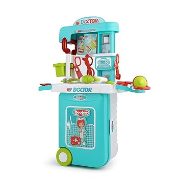 Urban Tots 3-in-1 Doctor Trolley Set for Kids | Portable Doctor Kit with Medical Tools, Table & Trolley Case | Pretend Play Doctor Set for Boys & Girls | Educational Role-Play Toy