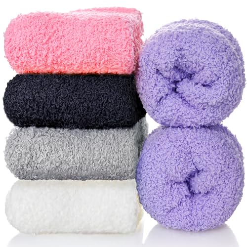 Image of CHOWISH Womens Fuzzy Slipper Socks Super Soft Microfiber Fluffy Cozy Winter Warm Fuzzy Crew Socks