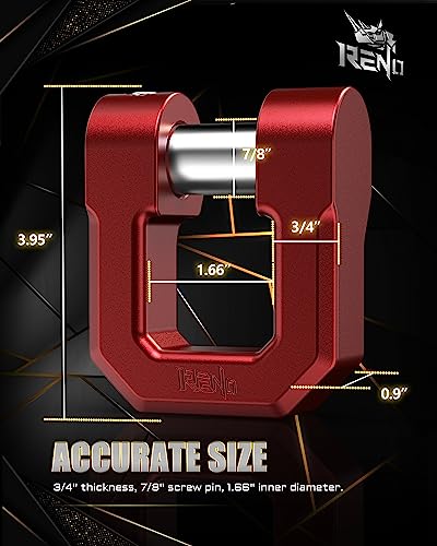 Image of RENO Shackle Hitch Receiver, 2 inch Receiver Towing Mount with 3 /4 inch D-Ring Shackle Combo kit - Heavy Duty 45,000 lbs Compatible with Trucks Off Road SUV 4x4 Vehicle Towing Recovery (Aluminum, Red)